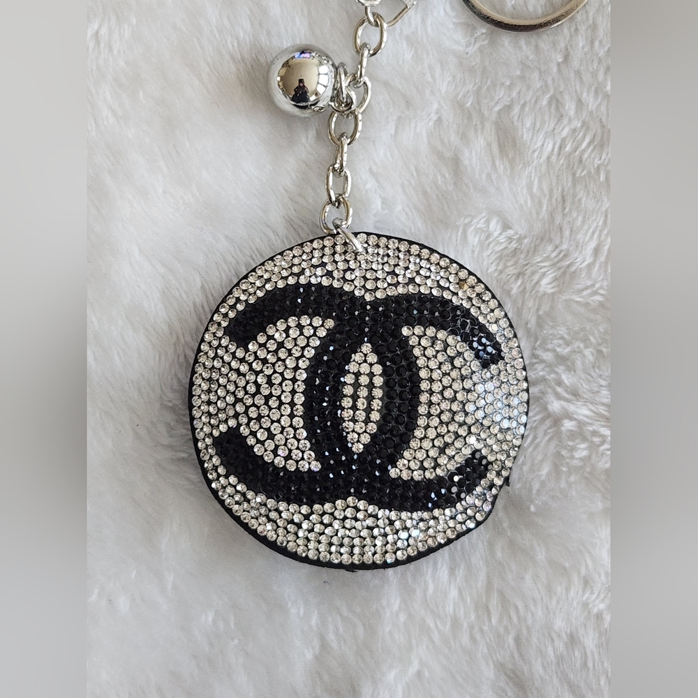 Black and Silver Rhinestone Logo Keychain Bag Charm - Picture 2 of 3